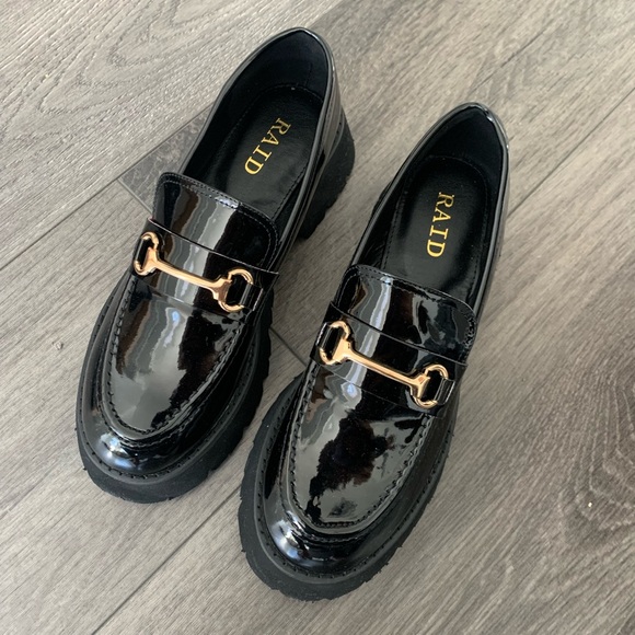 ASOS- RAID Monster chunky loafers in black patent. - Picture 1 of 2